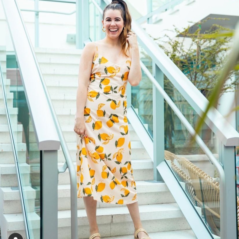 Petal & Pup Cream Midi Dress with Yellow Lemon Print
